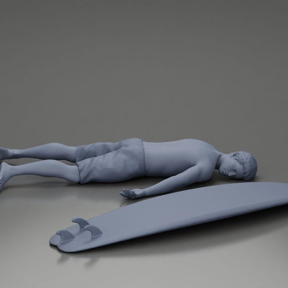 Diorama model building product photo 6: Diorama miniature: Person lying face down next to surfboard with fins (Ref No. A66)