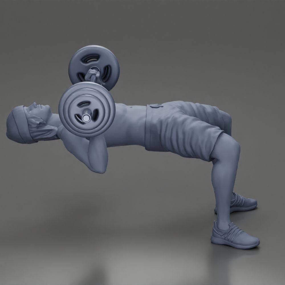 Diorama model building product photo 5: Diorama figure: Male miniature bench pressing with hip bridge, dumbbell, hat, and shorts (Ref No. A111)