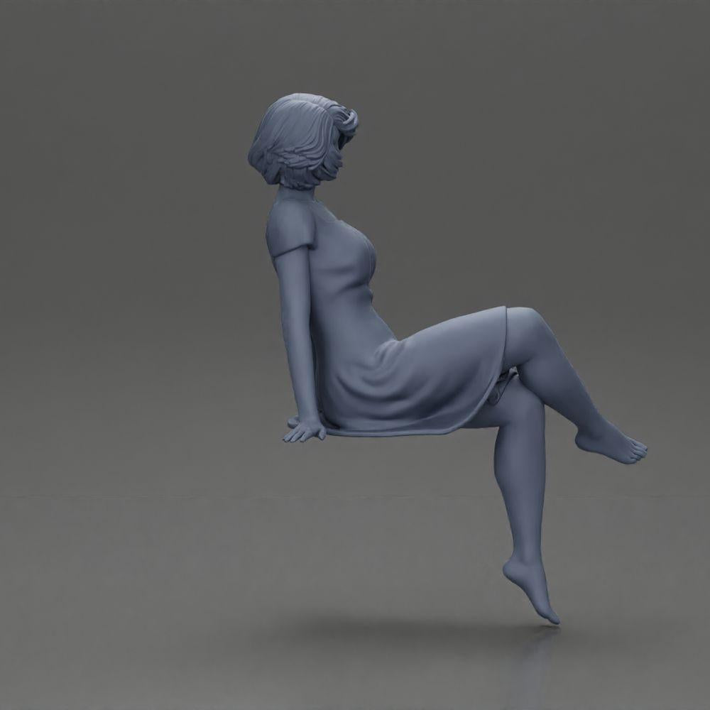 Diorama model building product photo 7: Diorama miniature figure: Sitting woman in a dress, barefoot, short hair in the wind (Ref No. A95)