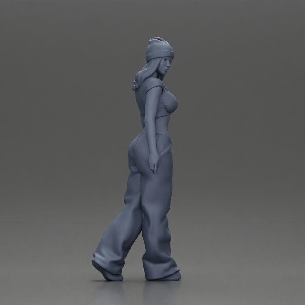 Diorama model building product photo 7: miniature figure: hip-hop lowrider woman with cap, crop top & baggy pants (Ref No. A103)