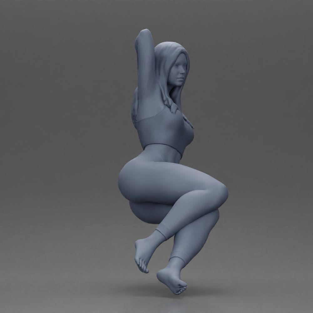 Diorama model building product photo 7: miniature figure: woman in leggings, sitting sideways on sofa, arm behind head (Ref No. A68)