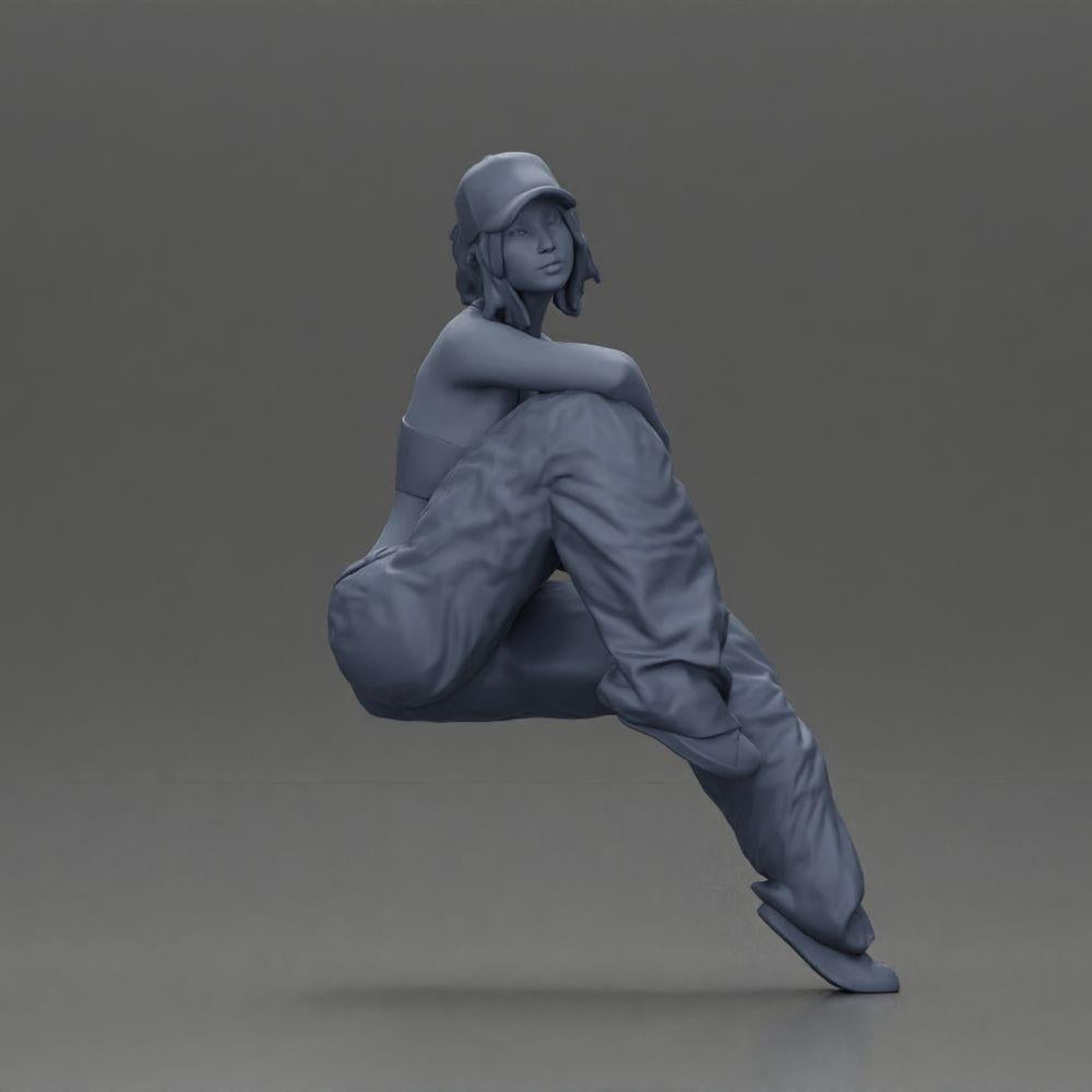 Diorama model building product photo 7: miniature figure: lowrider woman sitting with cap, arm on knee, tank top & sneakers (Ref No. A138)