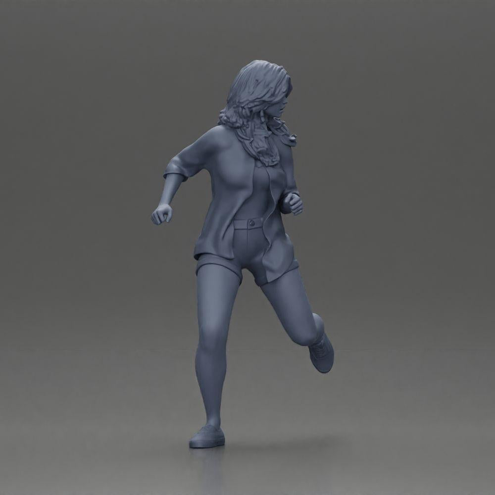 Diorama model building product photo 7: Diorama figure: Running young woman with open shirt & shorts, determined (Ref No. A102)