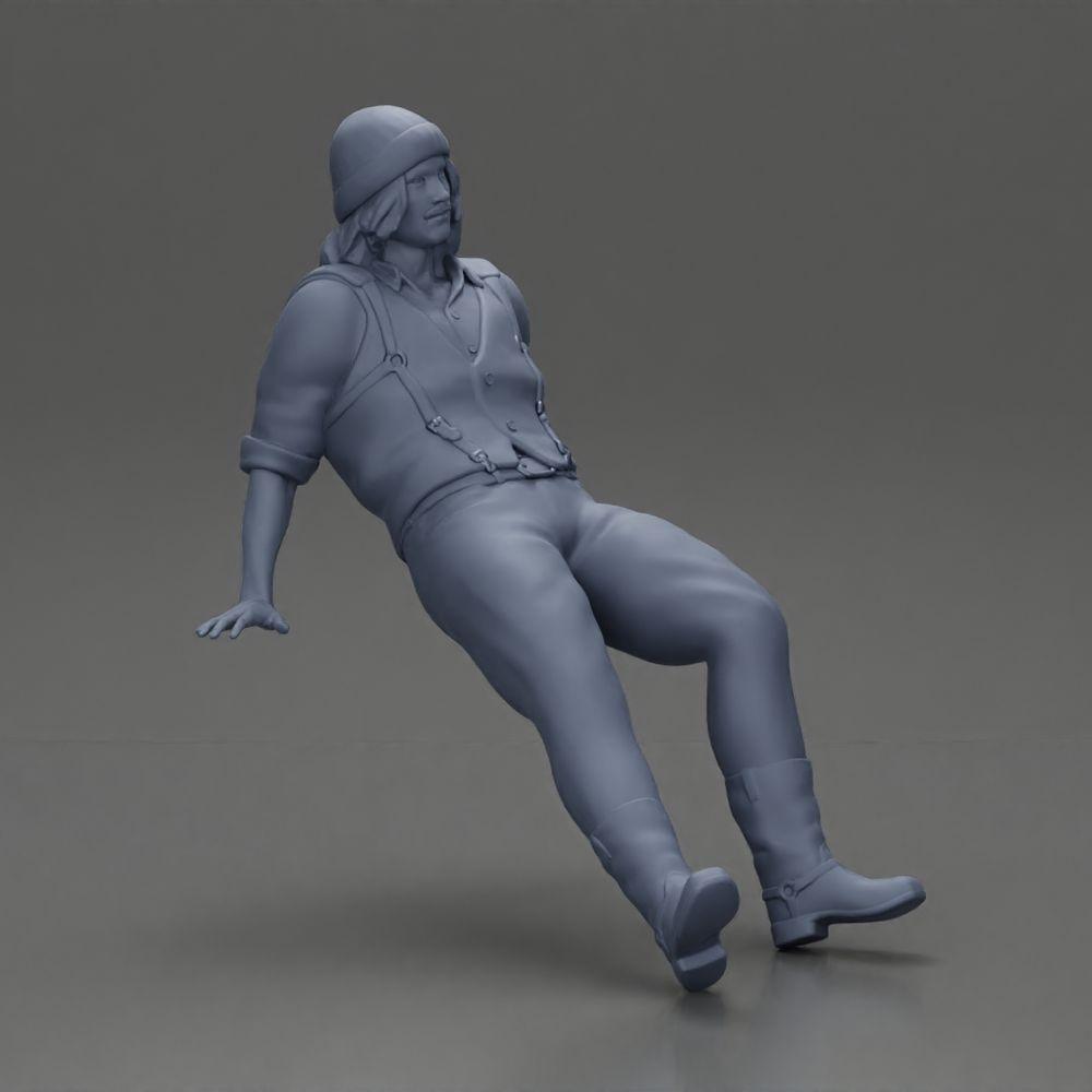 Diorama model building product photo 7: Sitting miniature figure, man in historical clothing with cap and suspenders (Ref No. A84)