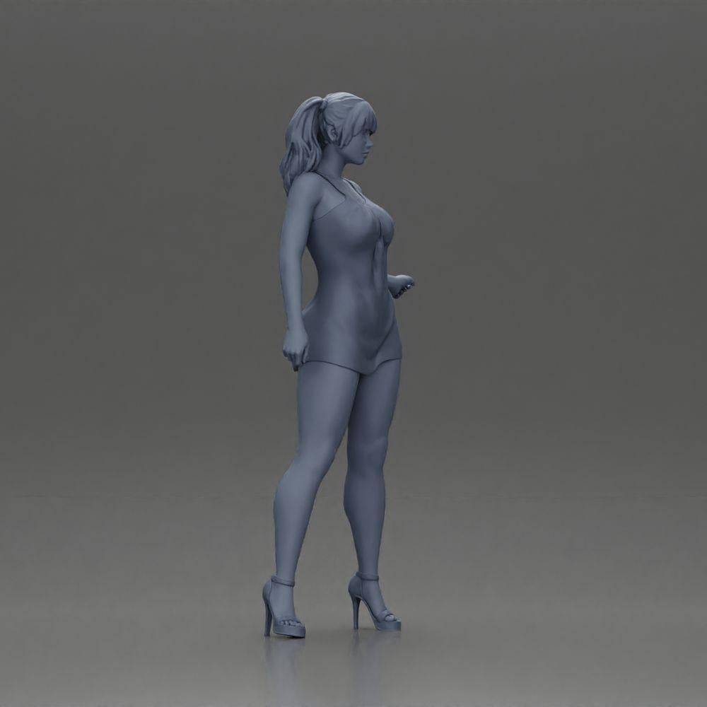 Diorama model building product photo 7: Diorama figure: Female miniature figure standing in a short dress with braids and sandals (Ref No. A123)