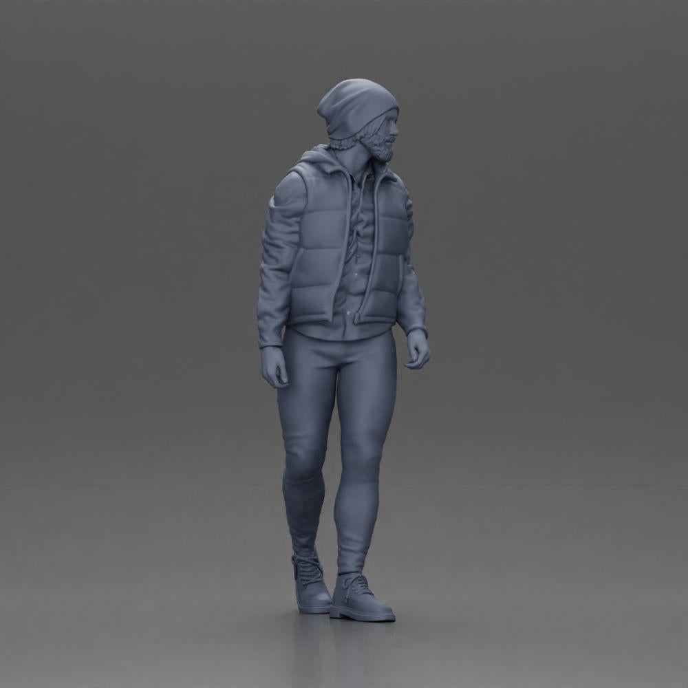 Diorama model building product photo 7: Diorama figure: Bearded man in winter clothing, walking - Diorama miniature (Ref No. A129)