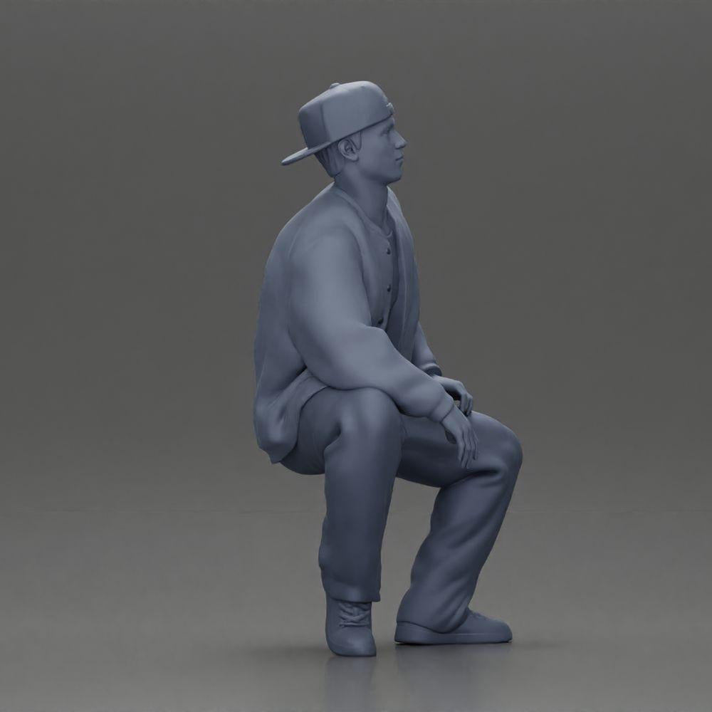 Diorama model building product photo 7: Diorama figure: Sitting hip-hop man with jacket, cap, and sneakers (Ref No. A62)