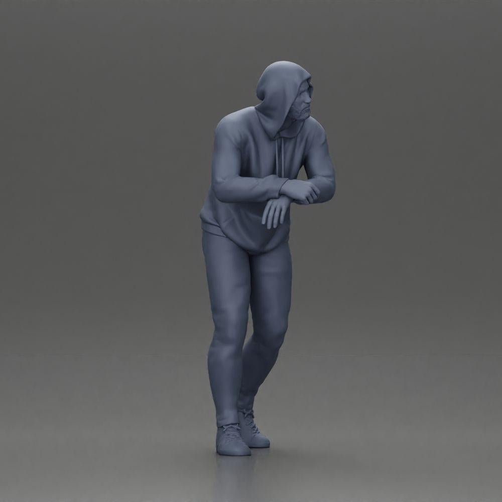 Diorama model building product photo 7: Diorama figure: Man with hood, hands on car, slightly leaning forward (Ref No. A115)
