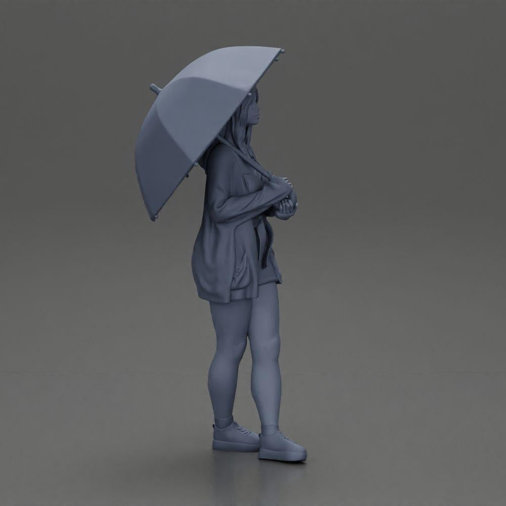 Diorama model building product photo 7: Female diorama figure in open cardigan and shorts with umbrella (Ref No. A92)