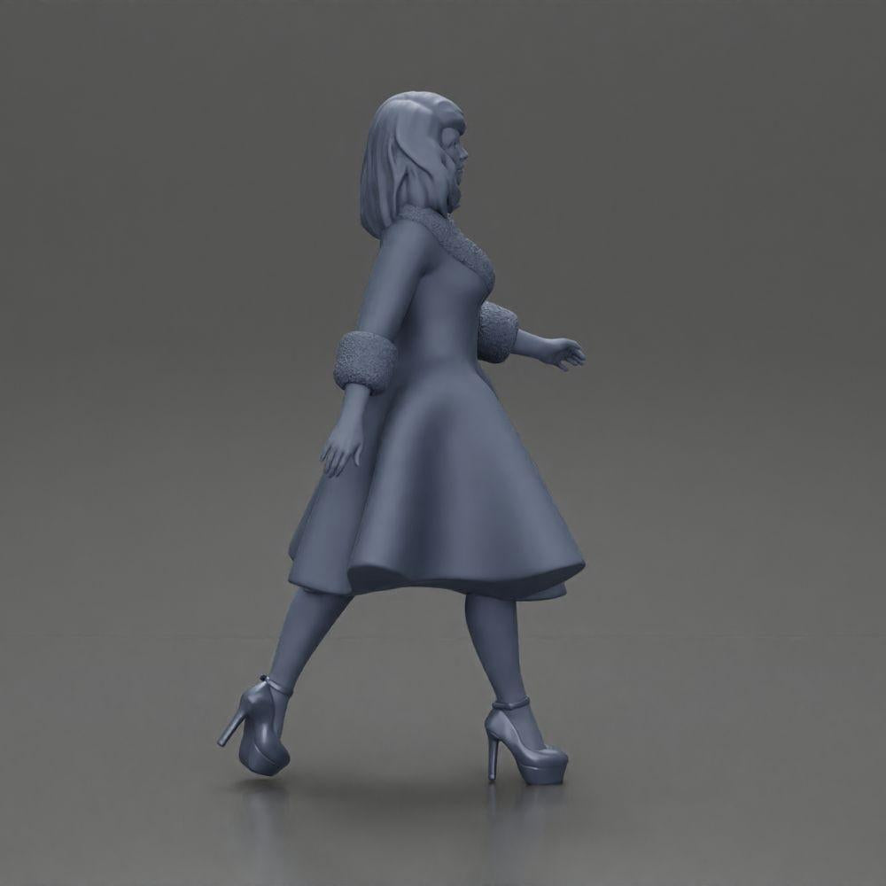 Diorama model building product photo 7: Diorama figure: miniature figure of a woman in a red dress with fur trim in a walking pose - Diorama (Ref No. A117)