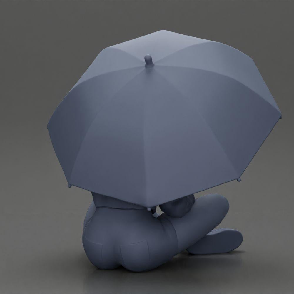Diorama model building product photo 8: Diorama miniature: Sitting woman in jacket and shorts with open umbrella (Ref No. A85)