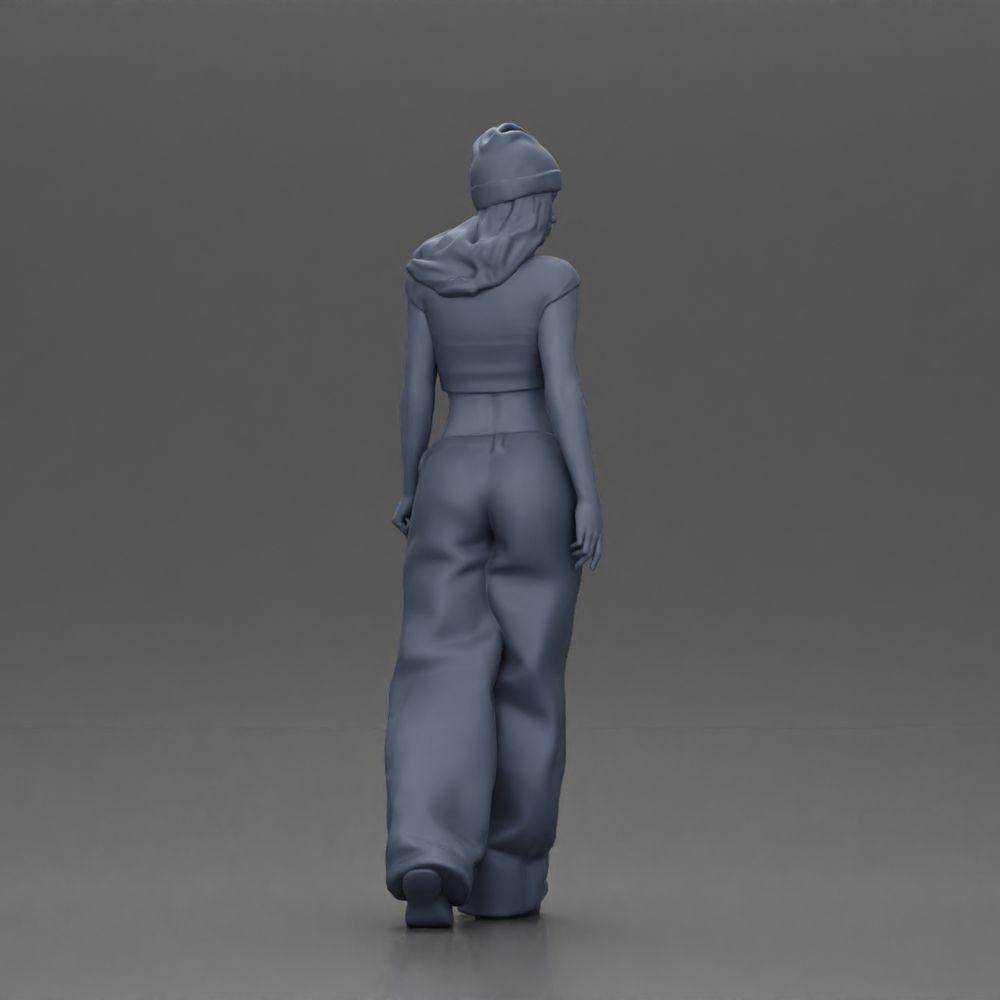 Diorama model building product photo 8: miniature figure: Hip-Hop lowrider woman with cap, short top & baggy pants (Ref No. A103)