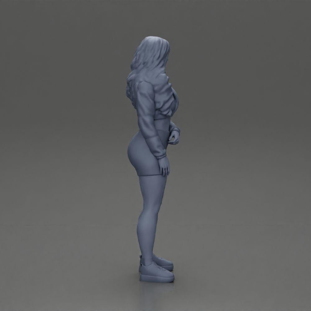 Diorama model building product photo 8: miniature figure: sporty girl standing with short jacket, shorts, and sneakers (Ref No. A74)