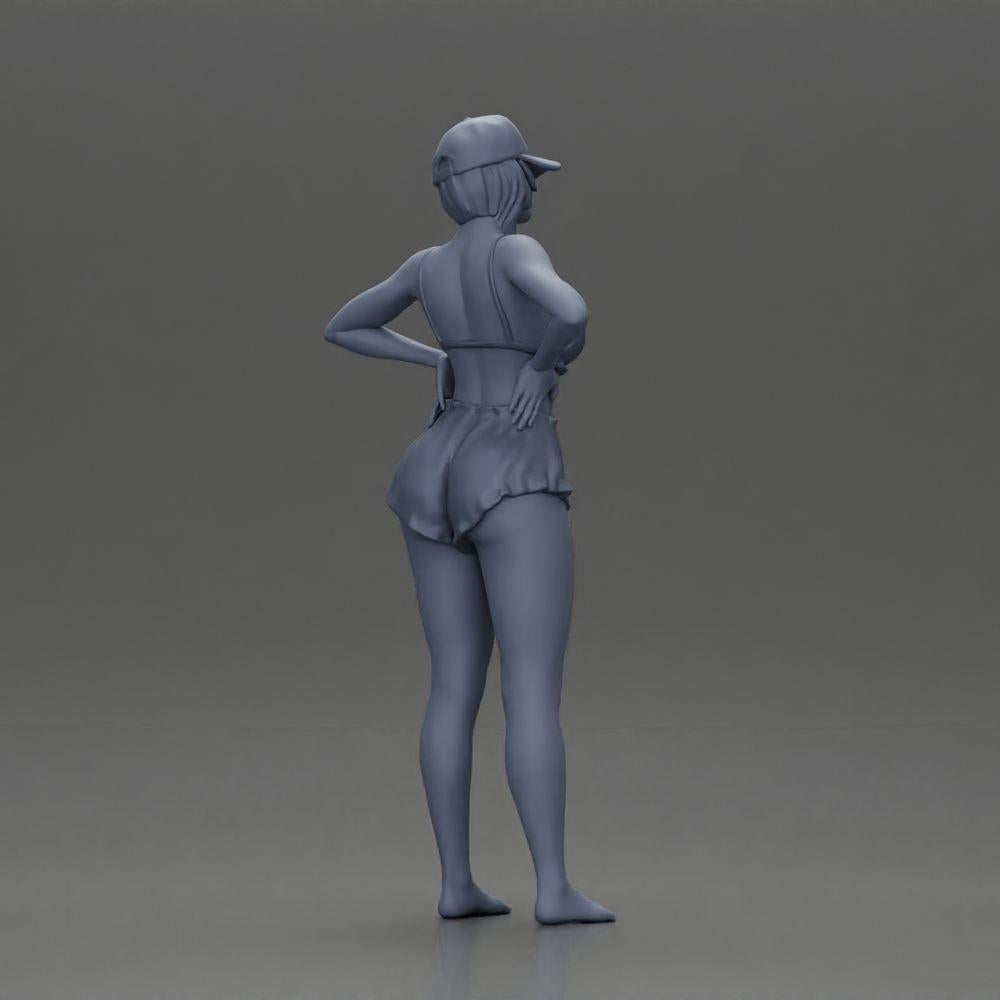 Diorama model building product photo 8: Diorama figure: Standing miniature figure in summer look with cap, shorts, barefoot on the beach (Ref No. A108)