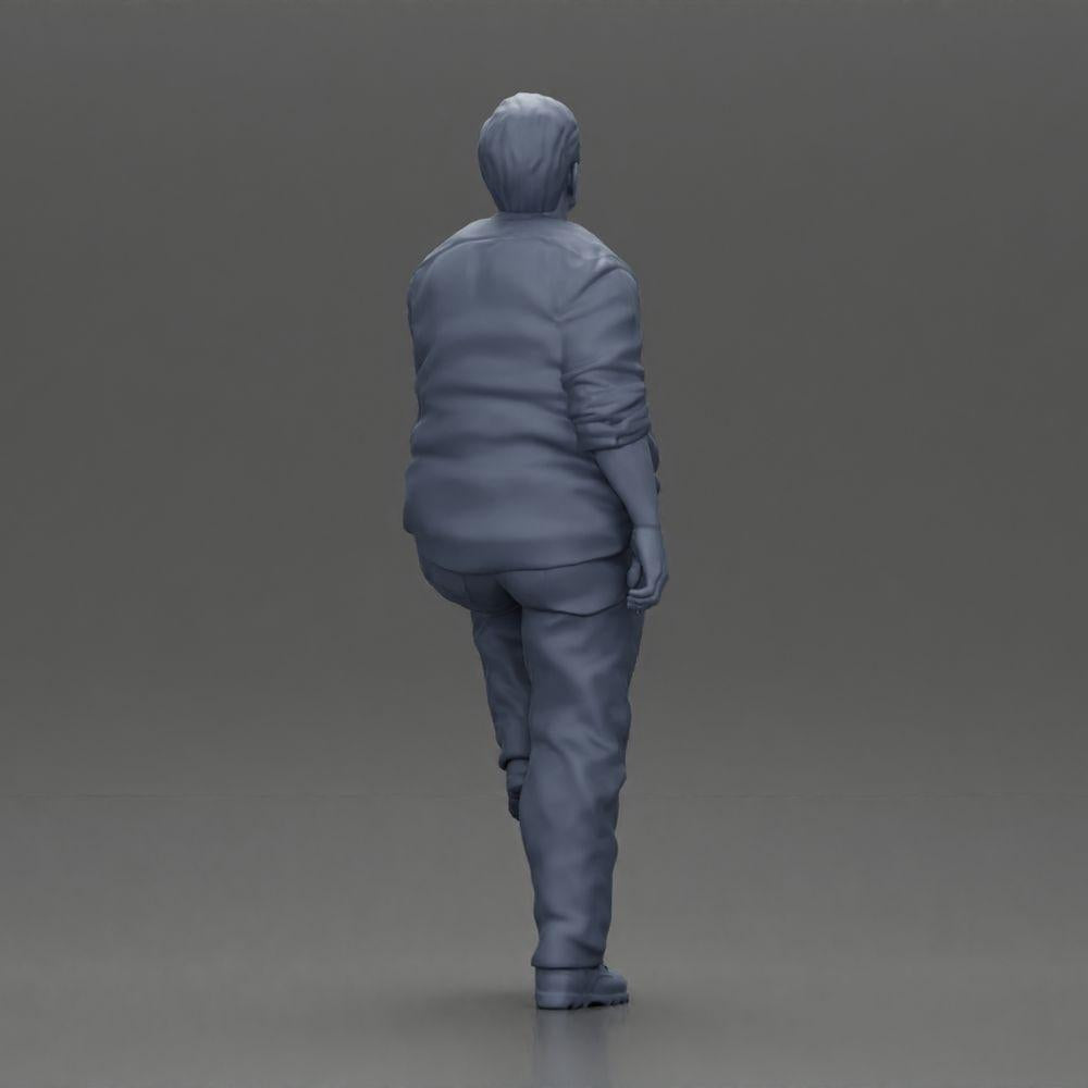 Diorama model building product photo 8: miniature figure: stout Asian man, looking up, in shirt, foot on step (Ref No. A101)