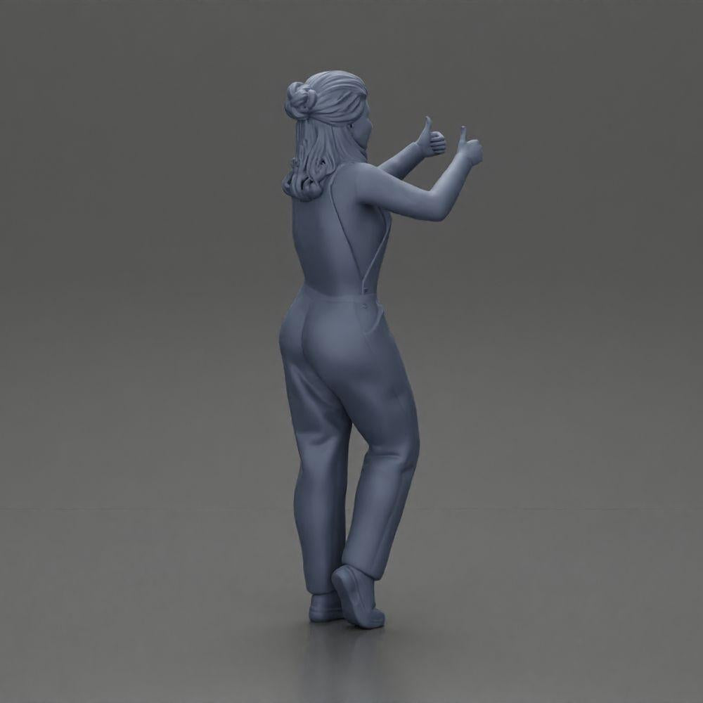 Diorama model building product photo 8: Standing, smiling girl in overalls, both thumbs up - diorama figure (Ref No. A82)