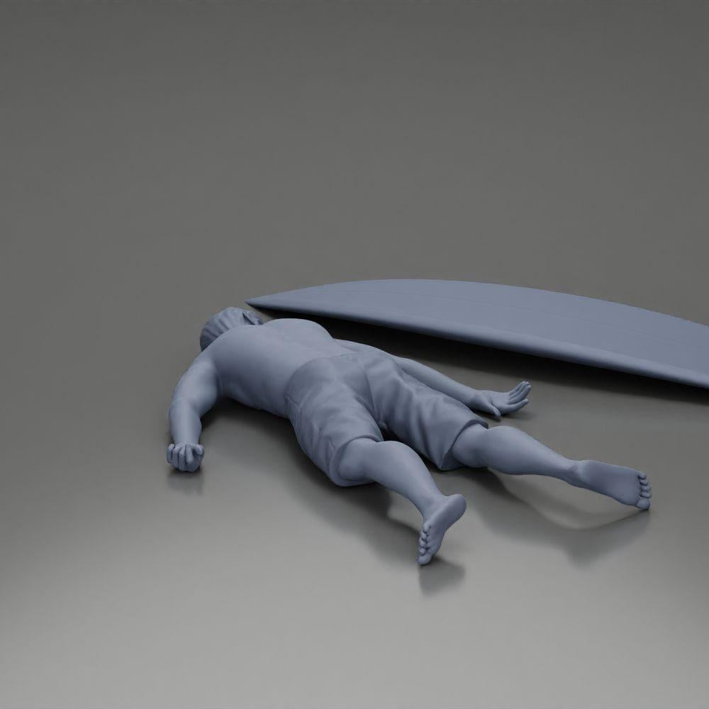 Diorama model building product photo 8: Diorama miniature: Lying person prone next to surfboard with fins (Ref No. A66)