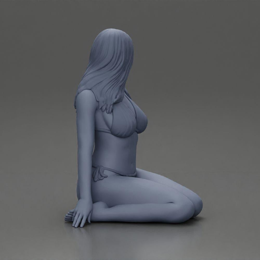 Diorama model building product photo 8: Kneeling miniature figure woman in bikini, sitting on flat base - beach diorama (Ref No. A83)