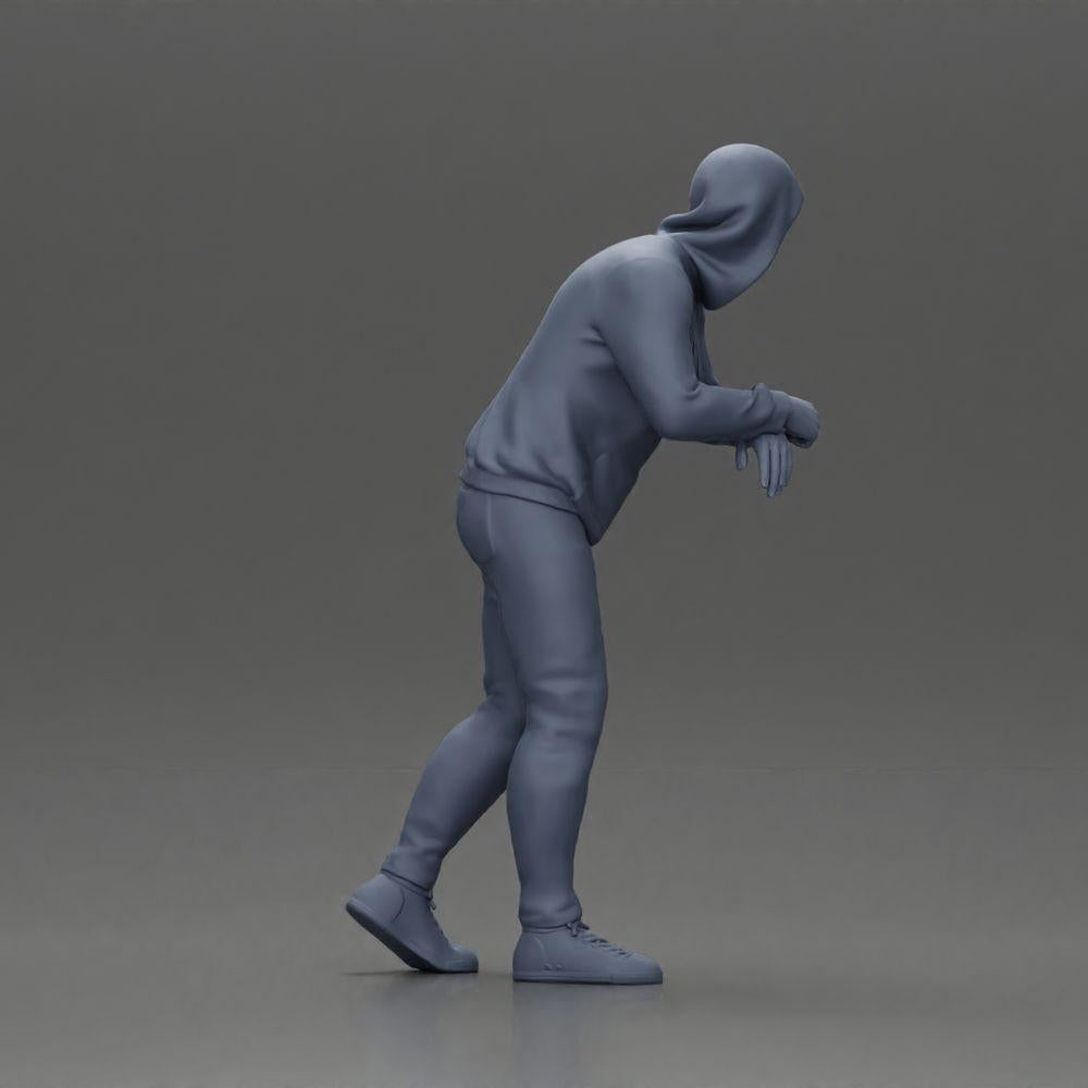 Diorama model building product photo 8: Diorama figure: Man with hood, hands on car, slightly leaning forward (Ref No. A115)