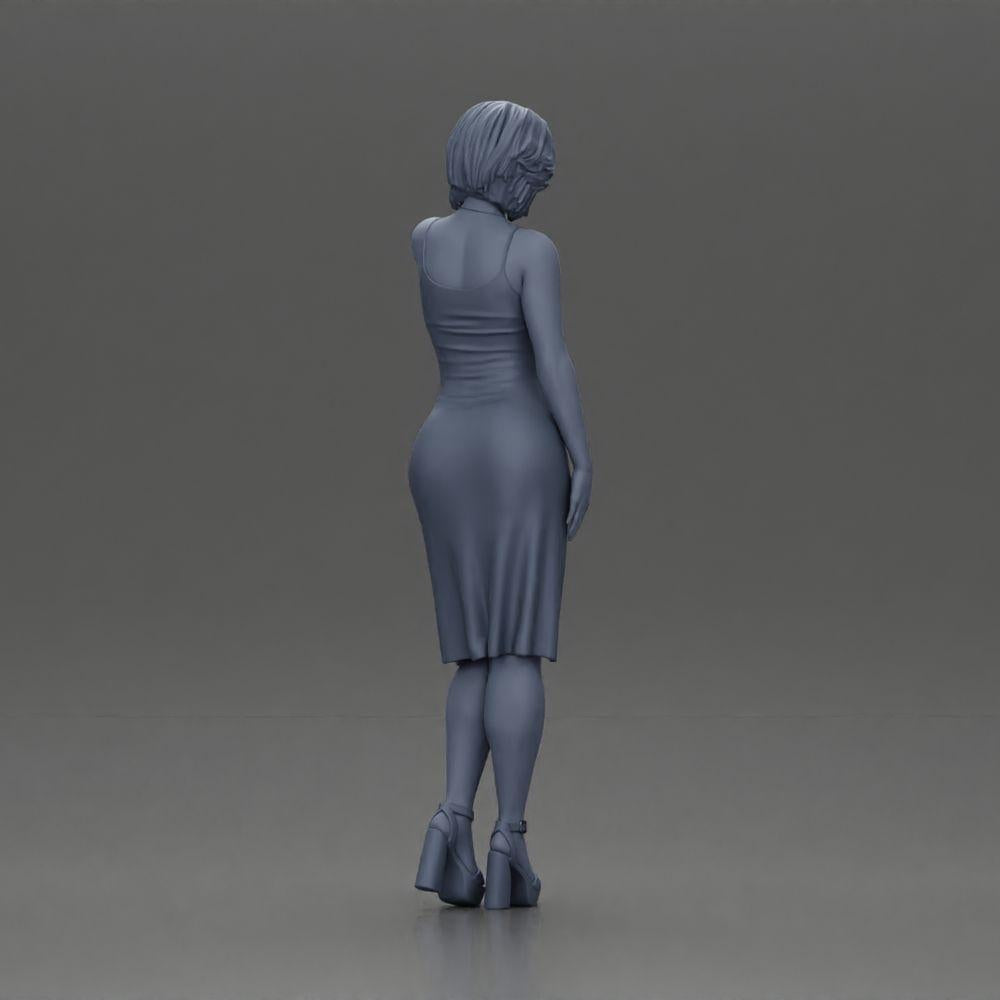 Diorama model building product photo 8: Female diorama figure in mini dress, short hair, hand on neck, necklace (Ref No. A99)