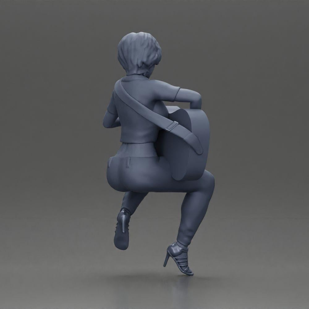 Diorama model building product photo 8: miniature: woman with short hair playing acoustic guitar necklace, strappy sandals (Ref No. A128)