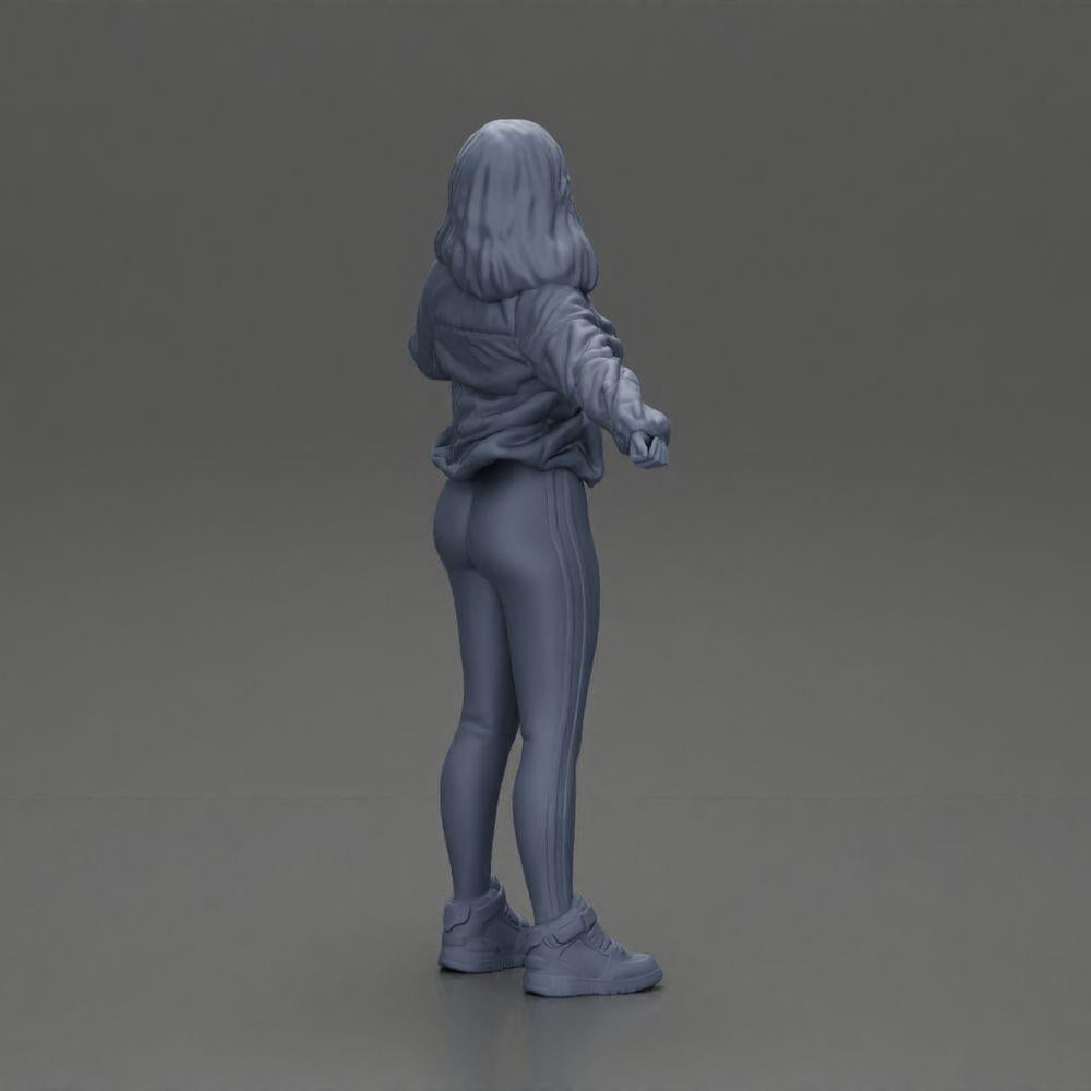 Diorama model building product photo 8: Diorama miniature: Woman in open jacket, cropped top, and tight pants (Ref No. A114)
