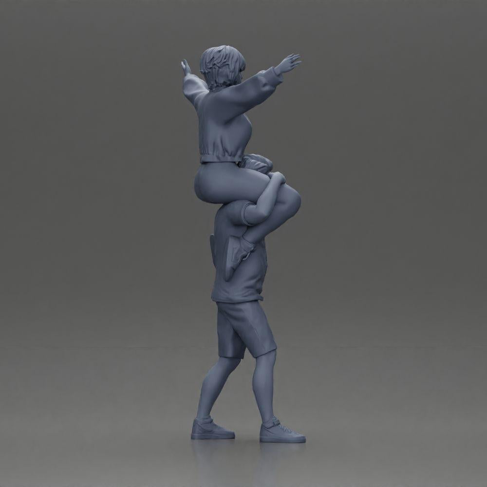 Diorama model building product photo 8: miniature figure: man in shorts carries girlfriend on shoulders, posing couple (Ref No. A76)