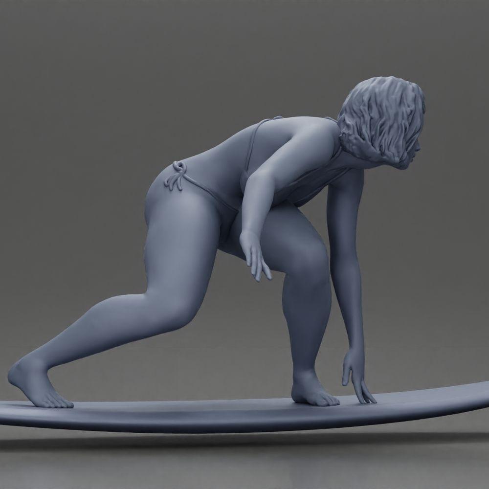 Diorama model building product photo 8: Diorama miniature: Surfer girl kneeling in bikini on surfboard, single (Ref No. A119)