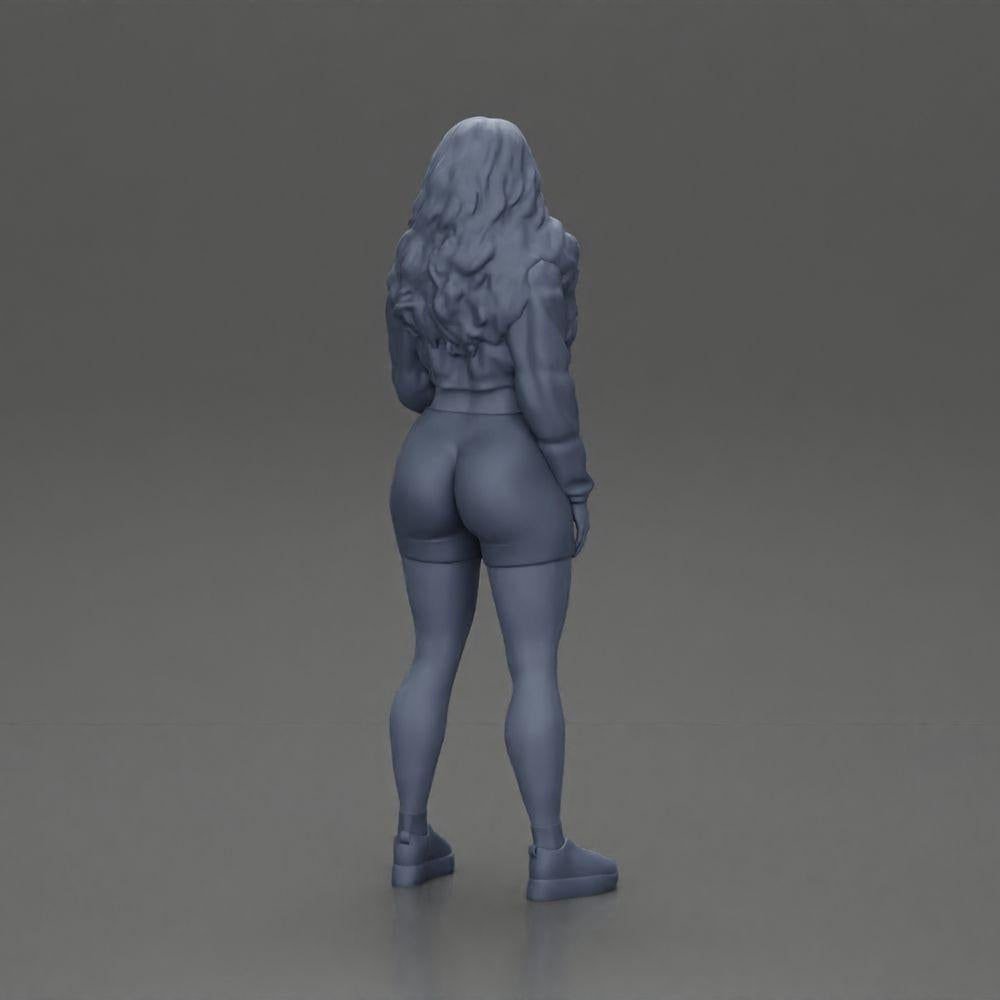 Diorama model building product photo 9: miniature figure: sporty girl standing with short jacket, shorts, and sneakers (Ref No. A74)