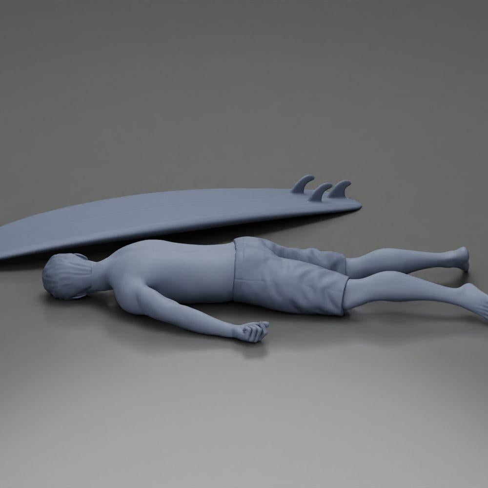 Diorama model building product photo 9: Diorama miniature: Lying person prone next to surfboard with fins (Ref No. A66)