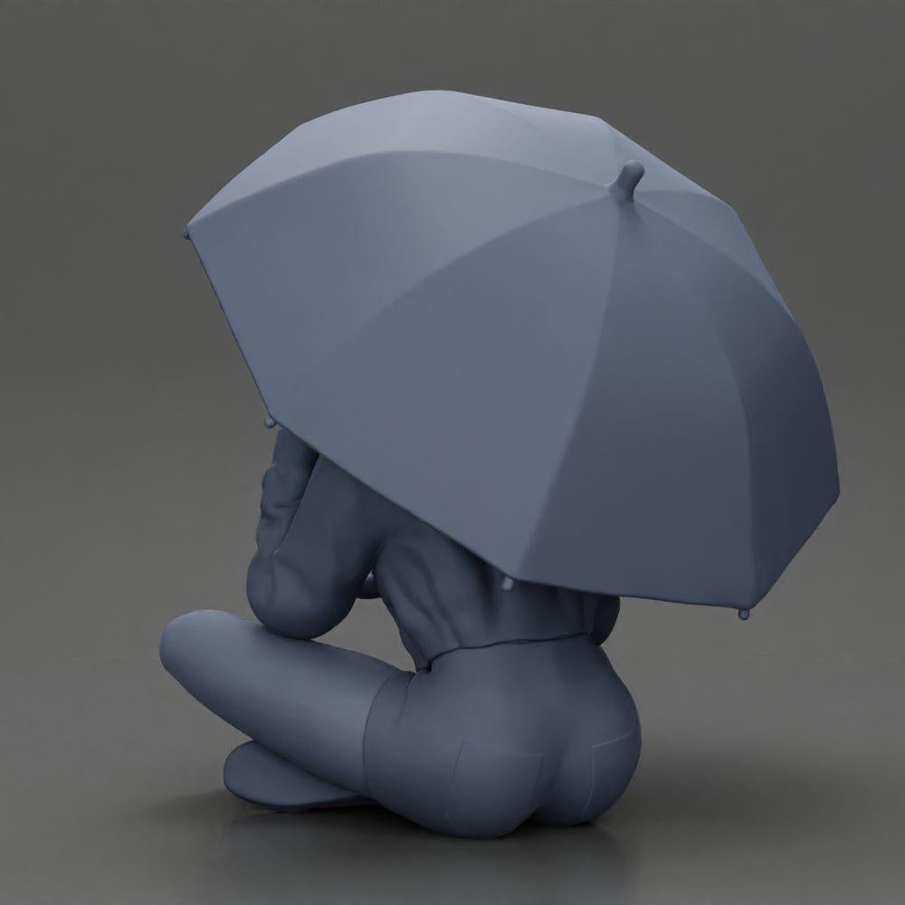 Diorama model building product photo 9: Diorama miniature: Sitting woman in jacket and shorts with open umbrella (Ref No. A85)