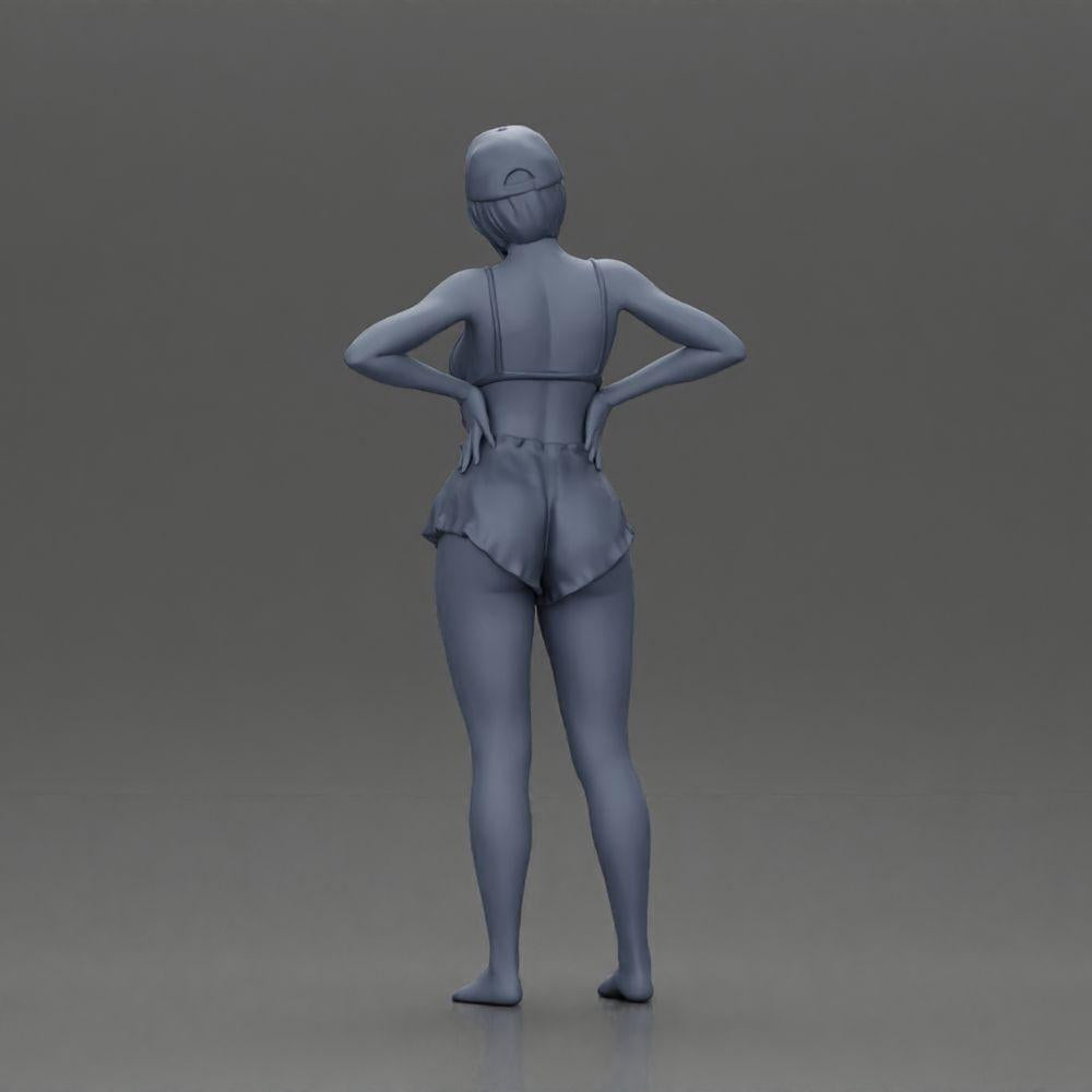 Diorama model building product photo 9: Diorama figure: Standing miniature figure in summer look with cap, shorts, barefoot on the beach (Ref No. A108)