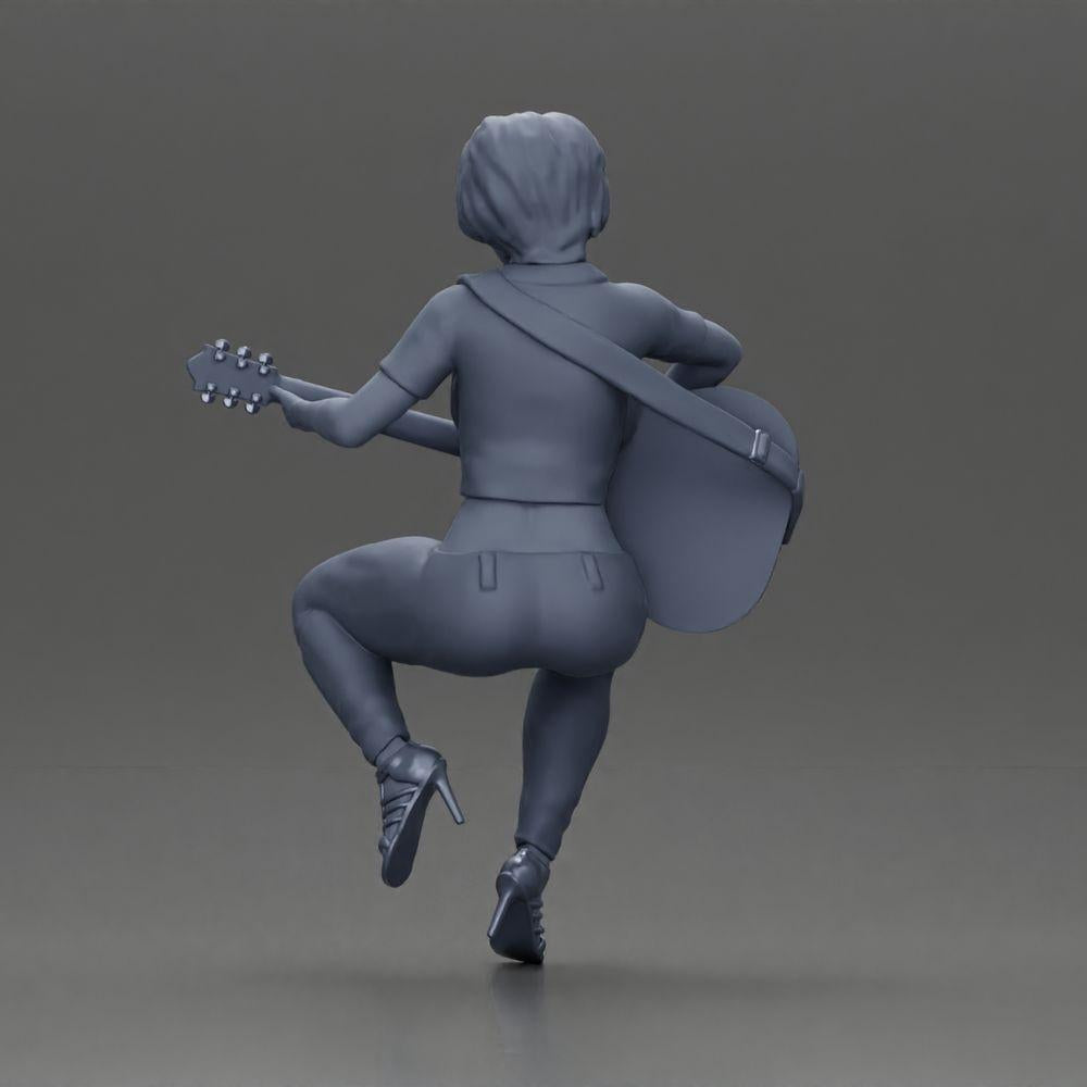 Diorama model building product photo 9: miniature: woman with short hair playing acoustic guitar necklace, strappy sandals (Ref No. A128)