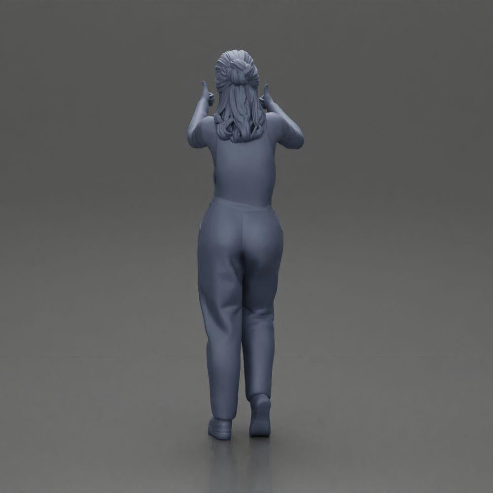 Diorama model building product photo 9: Standing, smiling girl in overalls, both thumbs up - diorama figure (Ref No. A82)