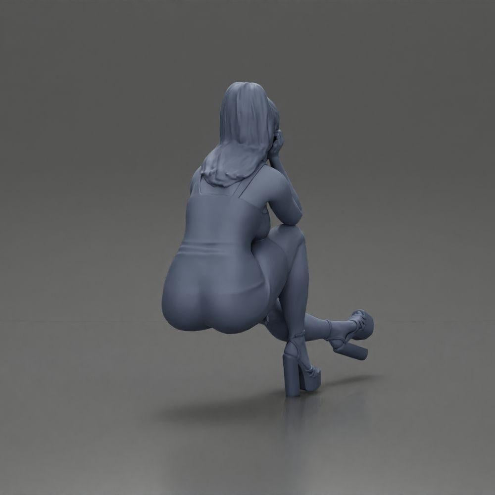 Diorama model building product photo 9: Diorama figure: Diorama miniature sitting woman in pink dress, hand on cheek, platform shoes (Ref No. A131)