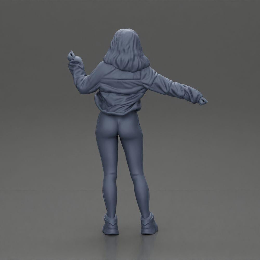 Diorama model building product photo 9: Diorama miniature: Woman in open jacket, cropped top, and tight pants (Ref No. A114)