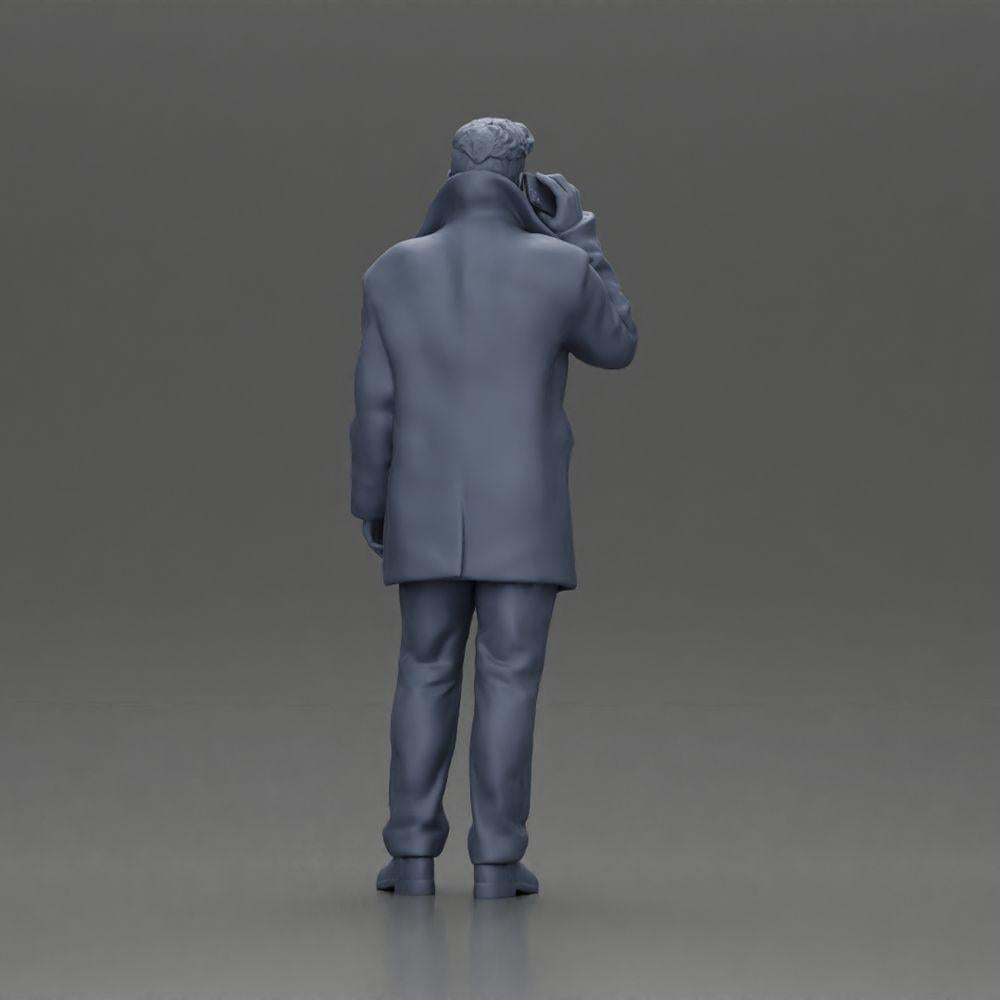 Diorama model building product photo 9: Diorama figure - Turkish man in coat with turtleneck sweater, on the phone (Ref No. A78)