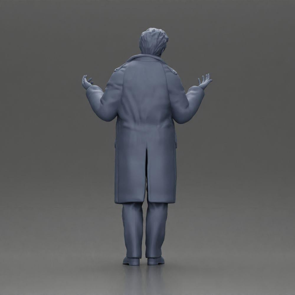 Diorama Modellbau Produktfoto 9: Diorama-Miniaturfigur: Polizeidetektiv im Mantel, stehend mit offenen Händen (Ref Nr. A63)