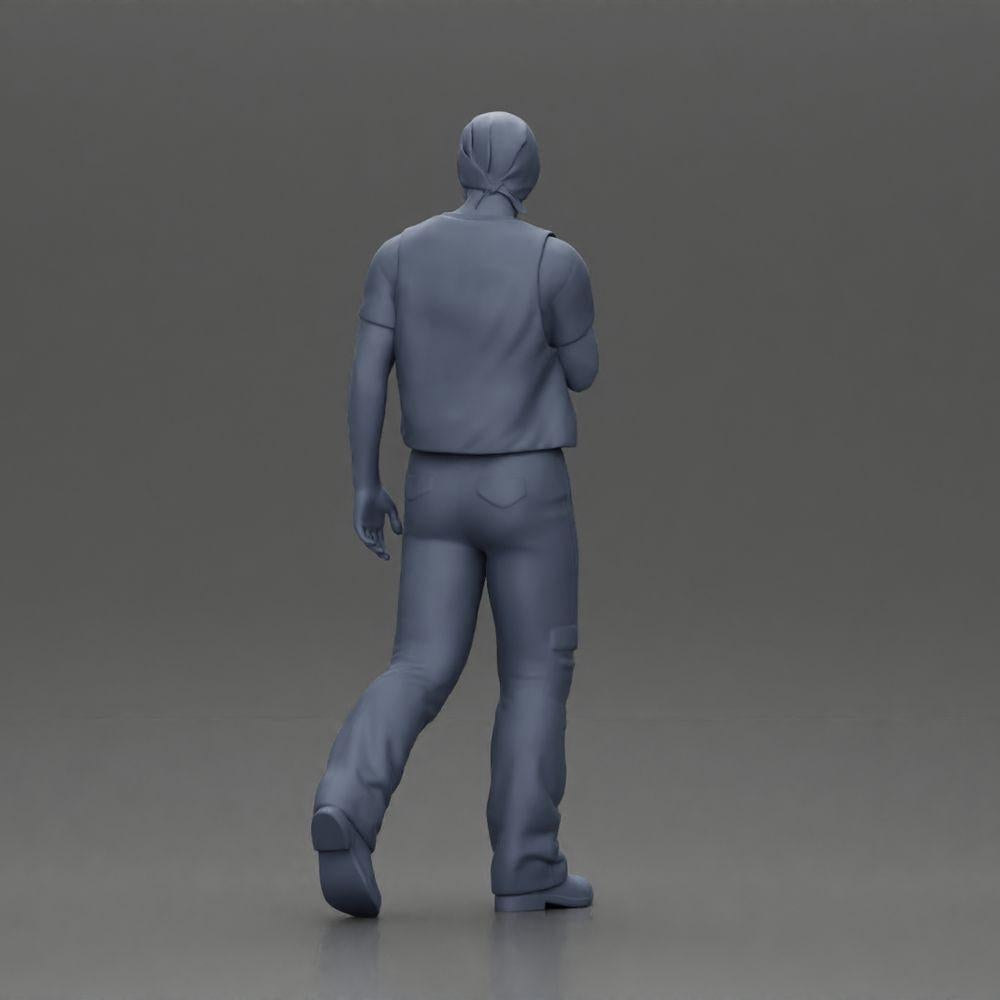 Diorama Modellbau Produktfoto 9: Gehende Miniaturfigur, Mann mit Kopftuch und Weste für Diorama - detailliert (Ref Nr. A65)