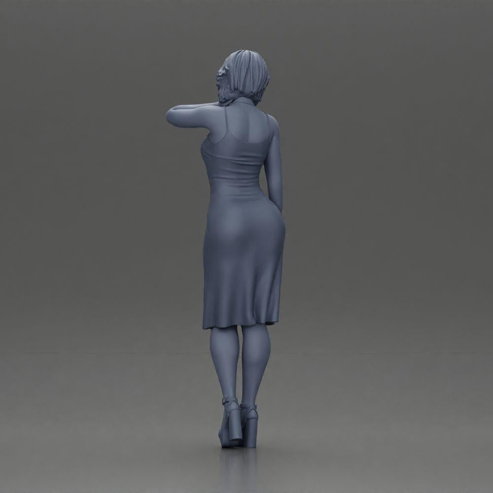 Diorama model building product photo 9: Female diorama figure in mini dress, short hair, hand on neck, necklace (Ref No. A99)