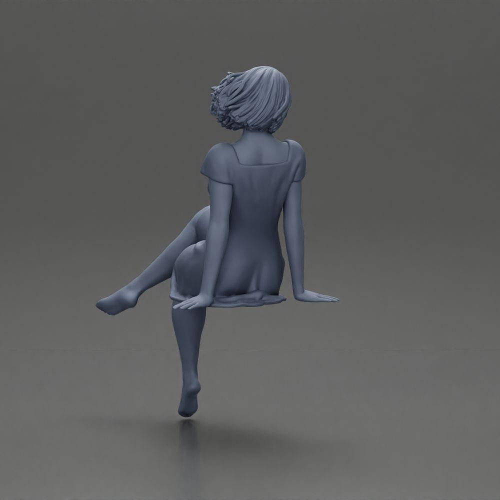 Diorama model building product photo 9: Diorama miniature figure: Sitting woman in a dress, barefoot, short hair in the wind (Ref No. A95)