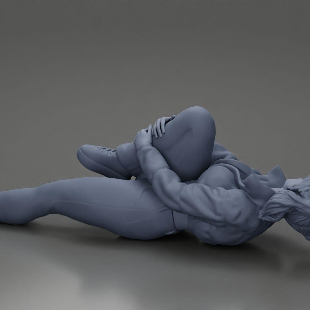 Diorama model building product photo 9: Reclining woman in mini jacket holding injured knee - diorama miniature (Ref No. A87)