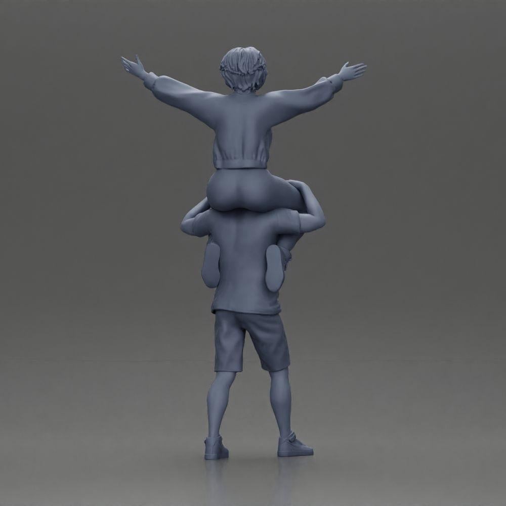 Diorama model building product photo 9: miniature figure: man in shorts carrying girlfriend on shoulders, posing couple (Ref No. A76)