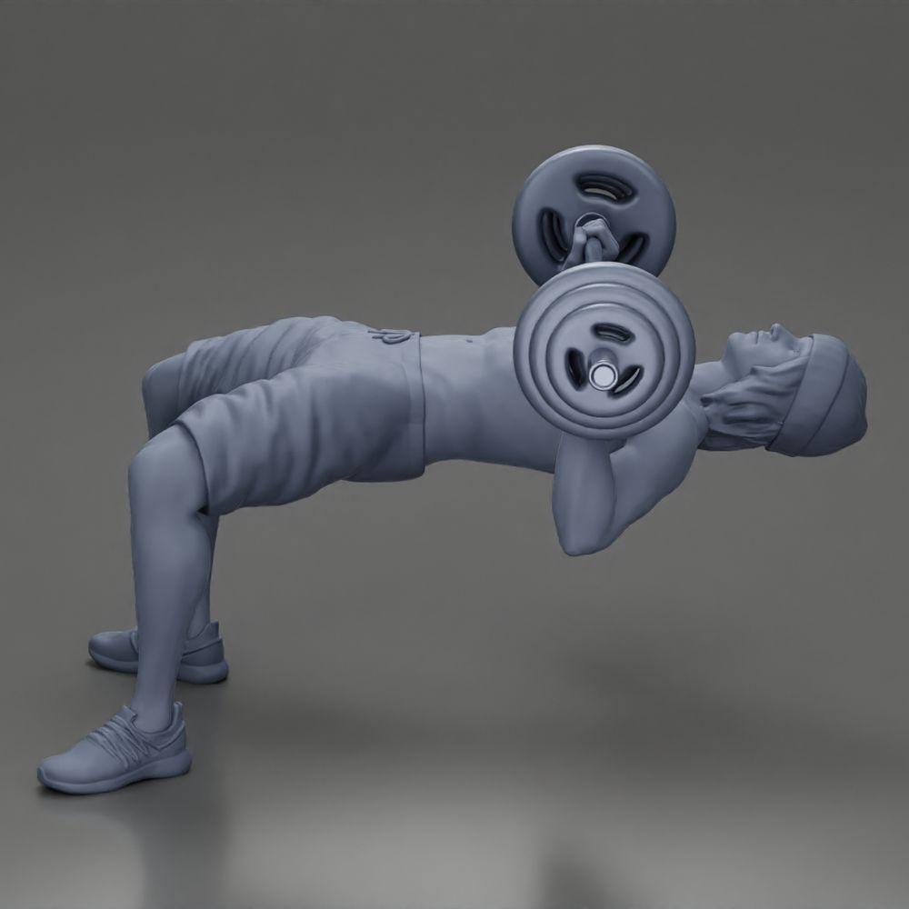 Diorama model building product photo 8: Diorama figure: Male miniature bench pressing with hip bridge, dumbbell, hat, and shorts (Ref No. A111)