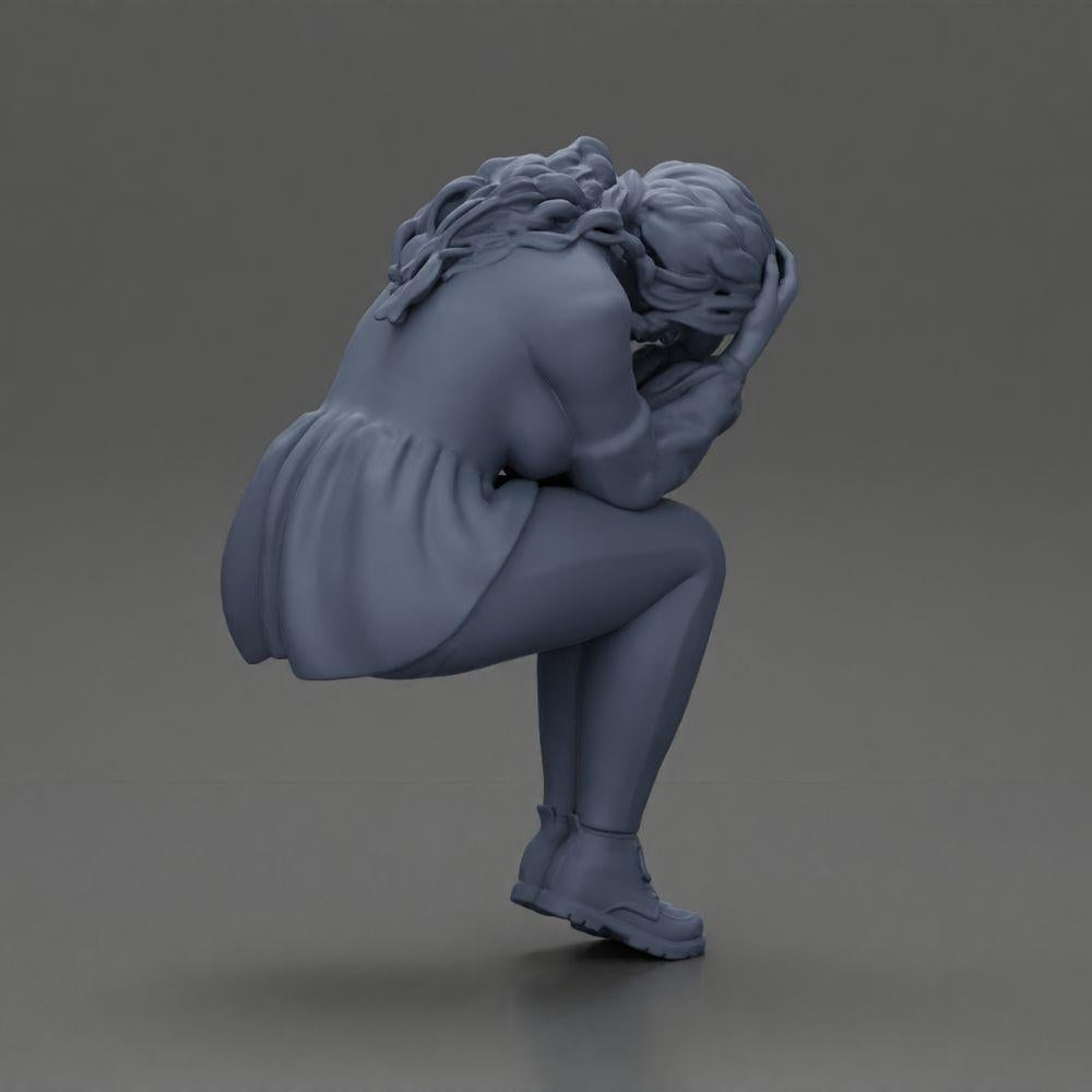 Diorama model building product photo 9: miniature figure: sad girl with puff sleeves, sitting, face in hands (Ref No. A88)