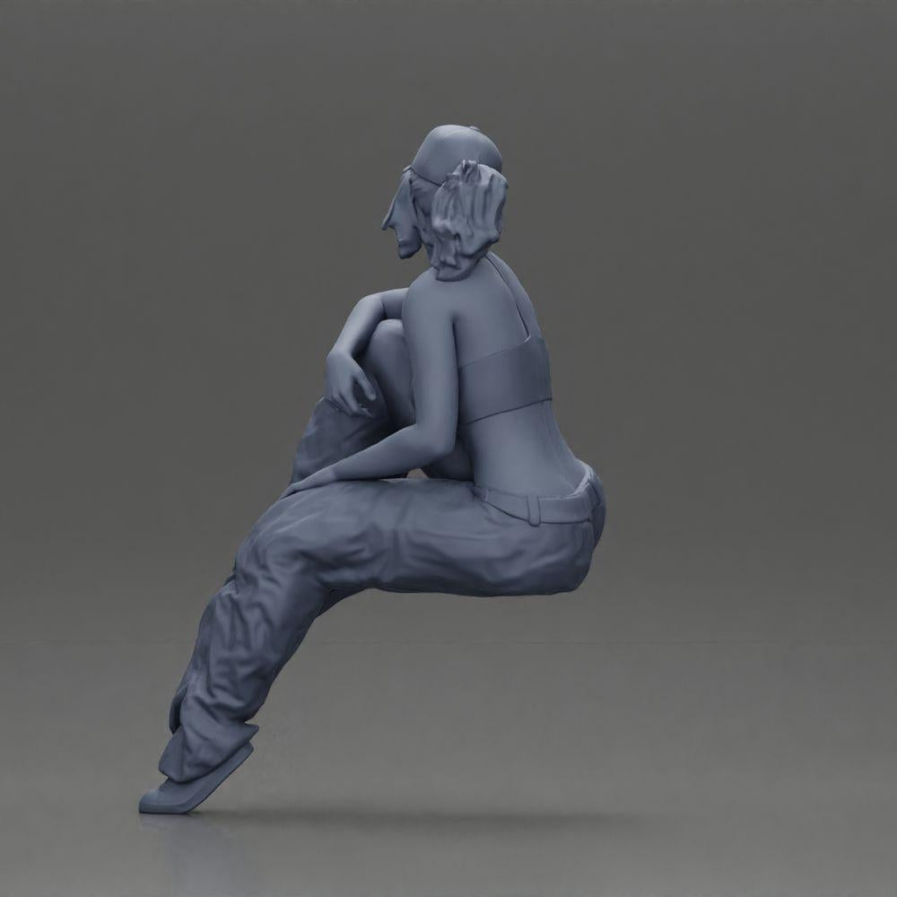 Diorama model building product photo 10: miniature figure: lowrider woman sitting with cap, arm on knee, tank top & sneakers (Ref No. A138)