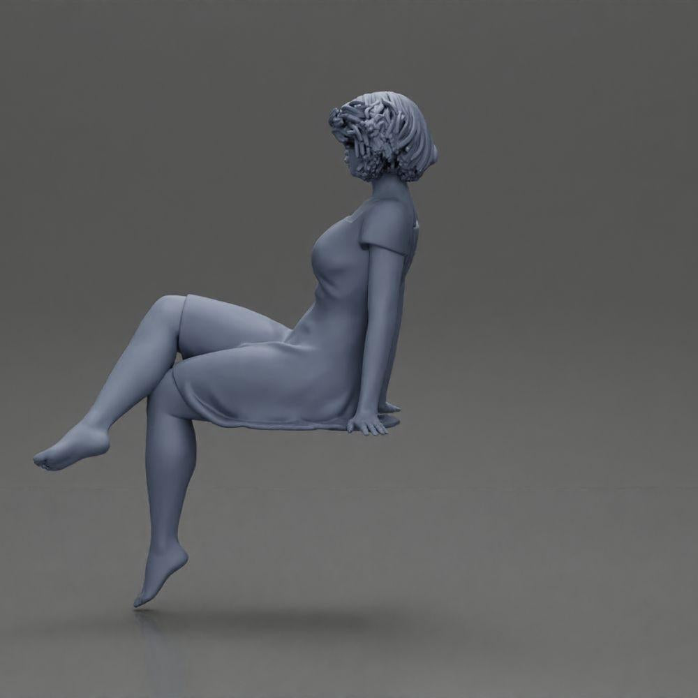 Diorama model building product photo 10: Diorama miniature figure: Sitting woman in a dress, barefoot, short hair in the wind (Ref No. A95)