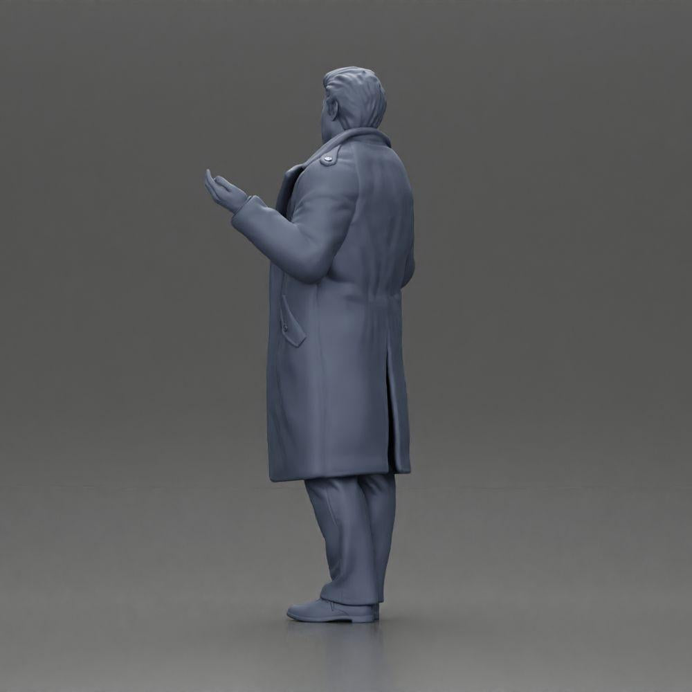 Diorama Modellbau Produktfoto 10: Diorama-Miniaturfigur: Polizeidetektiv im Mantel, stehend mit offenen Händen (Ref Nr. A63)