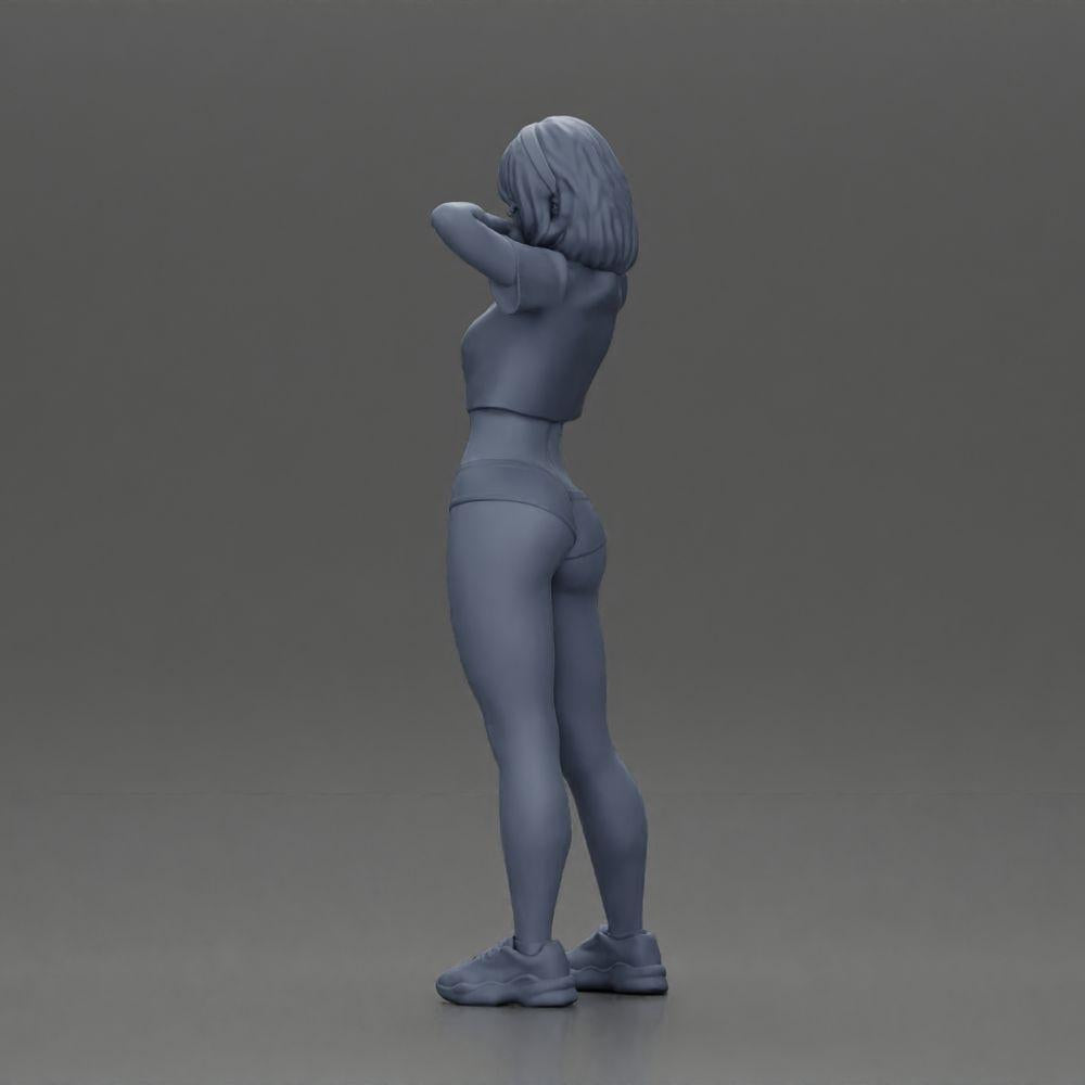 Diorama model building product photo 10: Diorama miniature: Female figure in bikini, short shirt & headband, posing (Ref No. A97)