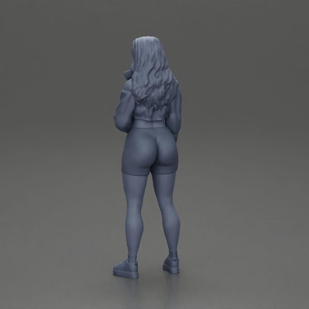 Diorama model building product photo 10: miniature figure: sporty girl standing with short jacket, shorts, and sneakers (Ref No. A74)